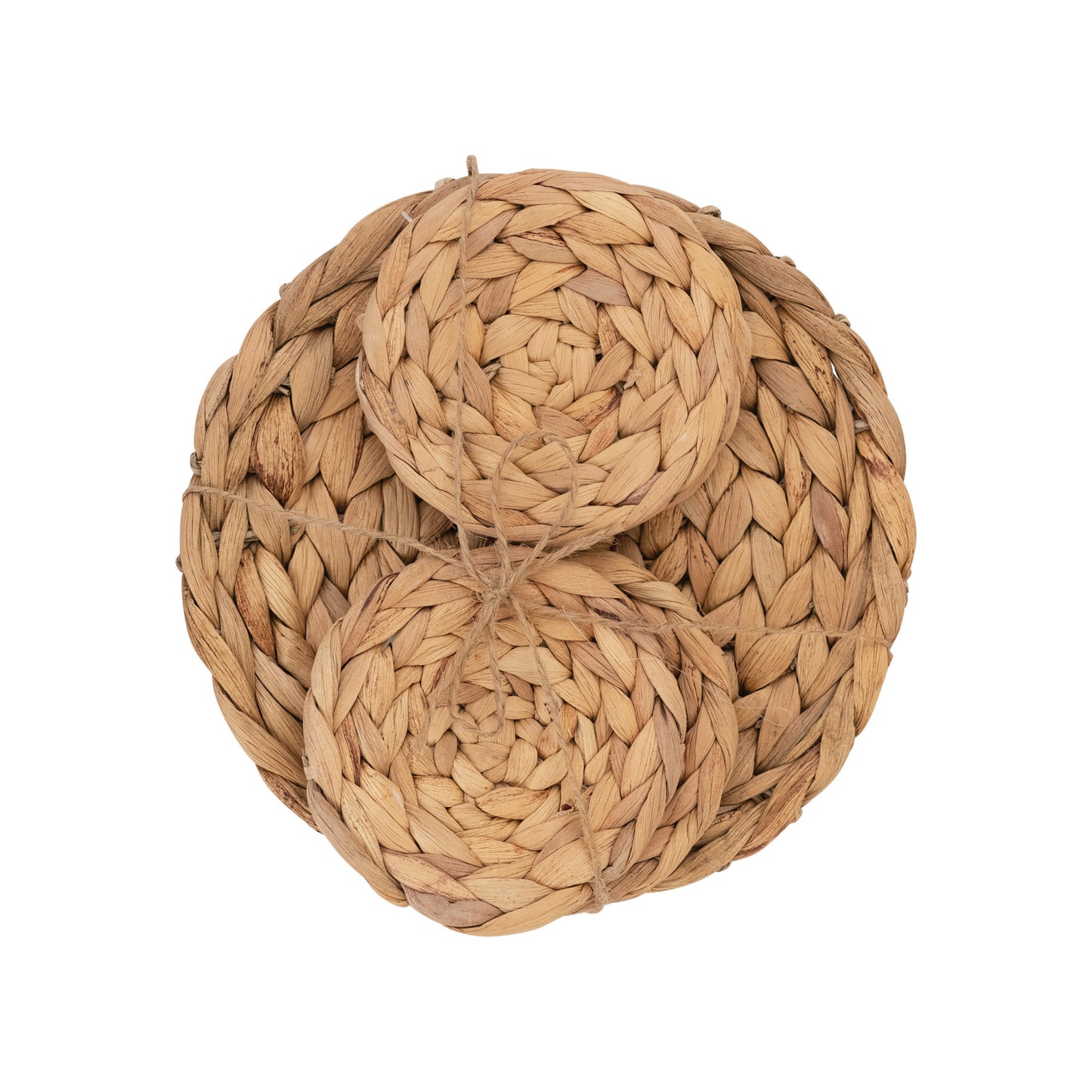 Handwoven Water Hyacinth Round Coasters & Trivet Set