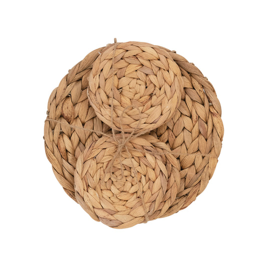 Handwoven Water Hyacinth Round Coasters & Trivet Set