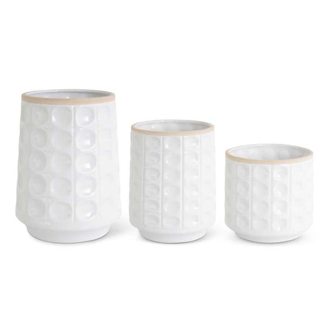White Ceramic Reverse Hobnail Vases