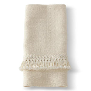 Boho White Cotton Towel with Layered Fringe