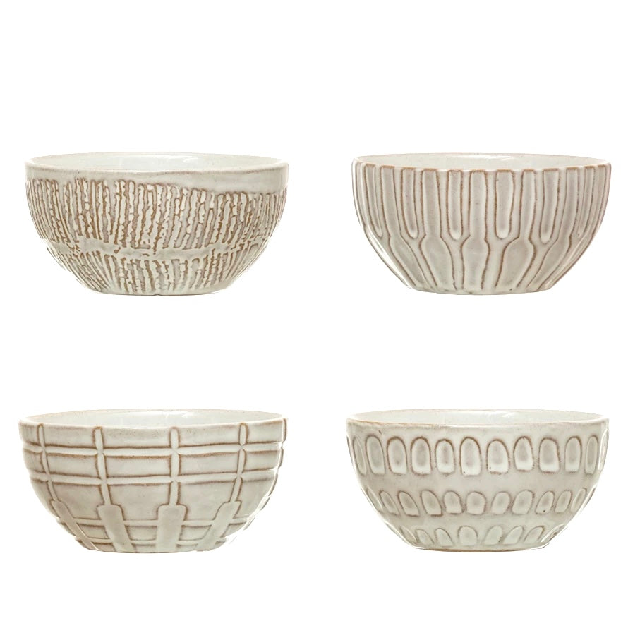 White Patterned Stoneware Prep Servinf Bow;