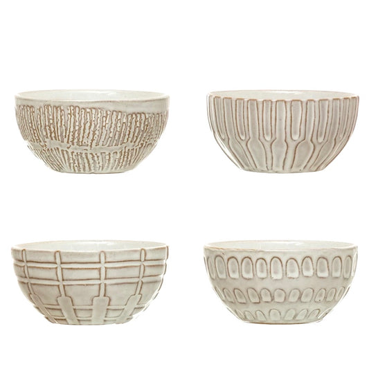 White Patterned Stoneware Prep Servinf Bow;