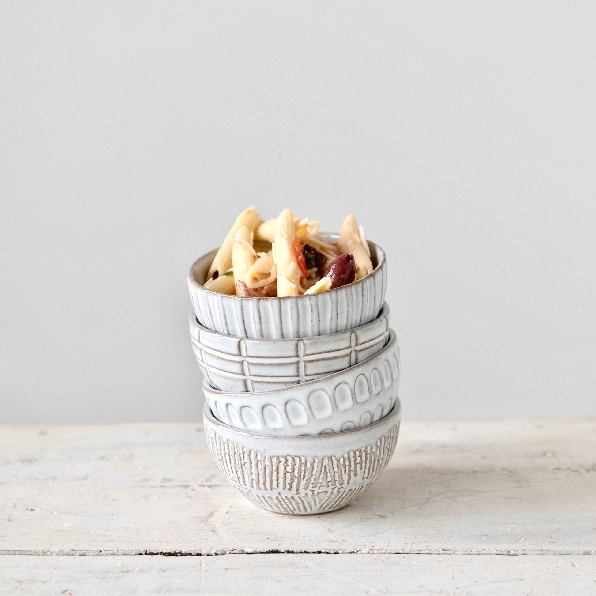 Patterned Stoneware White Serving Prep Bowl 4 in.