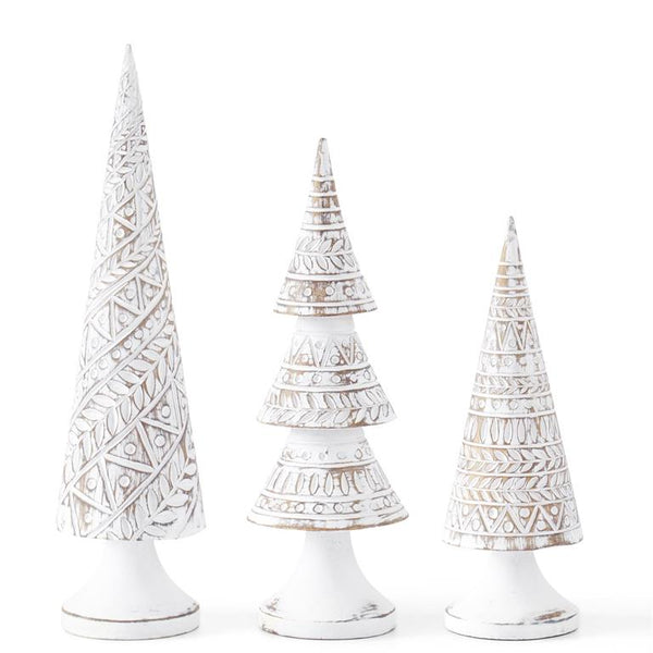 Whitewashed Carved Resin Christmas Trees