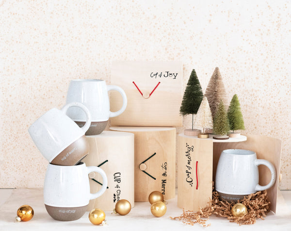 Glazed Stoneware Christmas Mug with Sentiment in Wood Gift Box