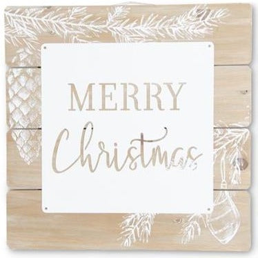 Merry Christmas Wood and White Metal Christmas Sign