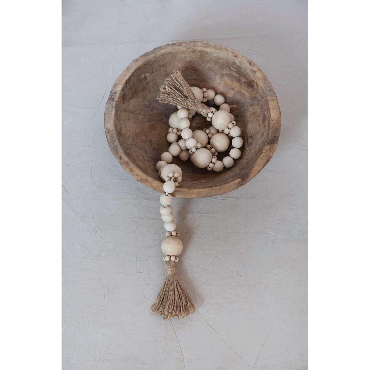 48"L Wood Bead Garland w/ Jute Tassels, Natural