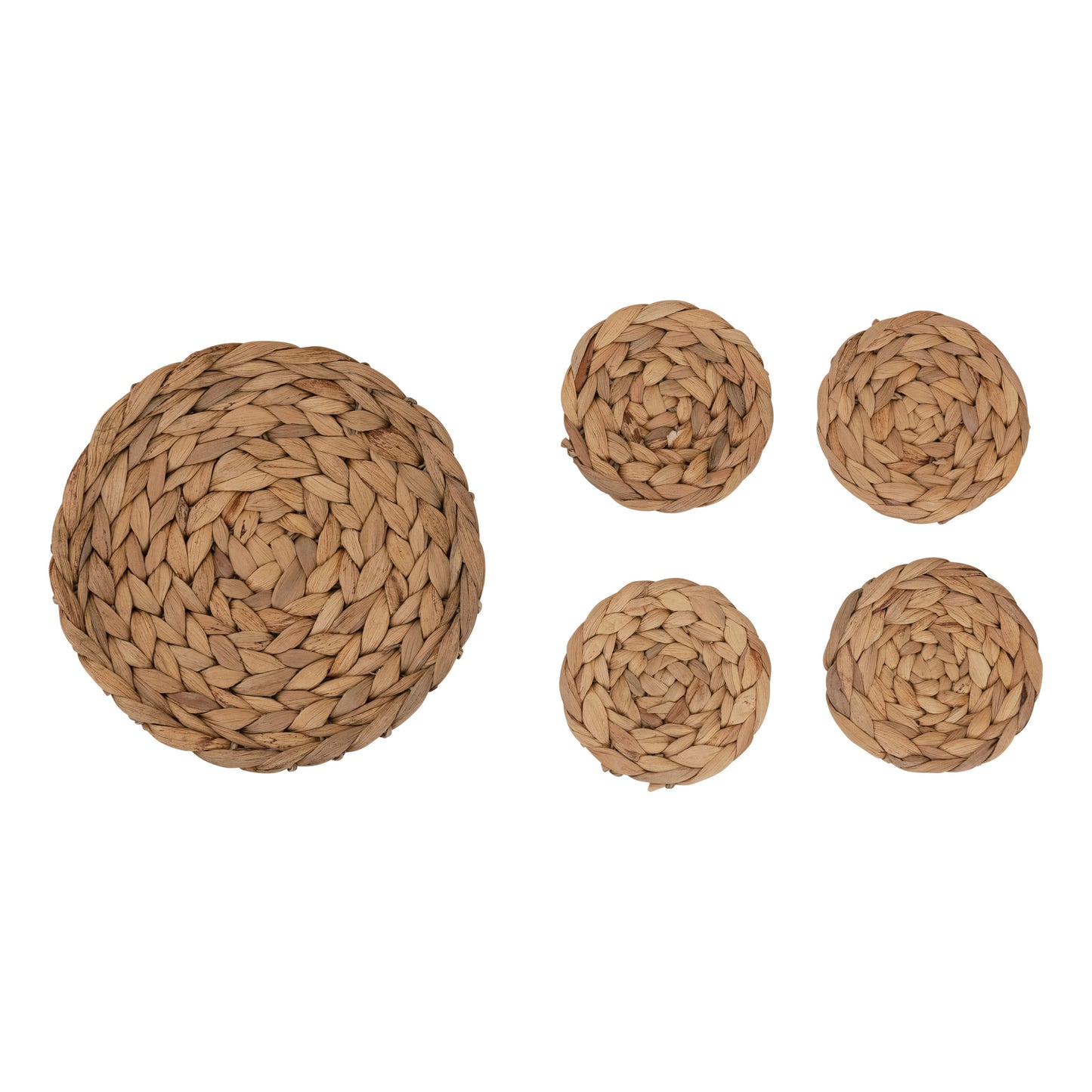 Handwoven Water Hyacinth Round Coasters & Trivet Set