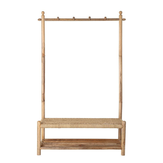 Wood & Woven Jute Rope Bench Hall Tree with 4 Hooks & 1 Shelf