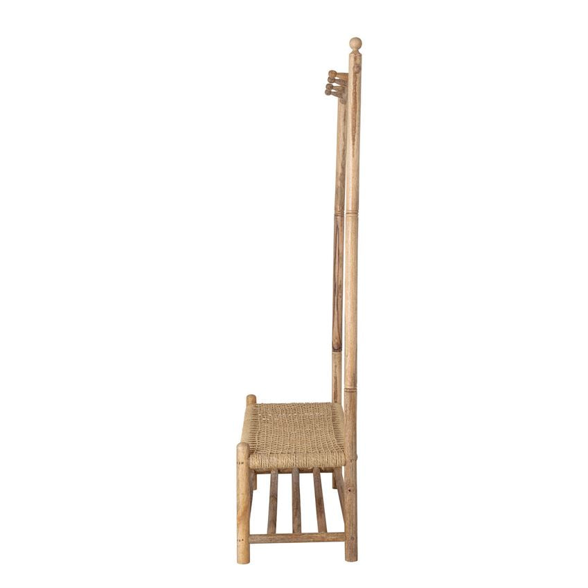 Wood & Woven Jute Rope Bench Hall Tree with 4 Hooks & 1 Shelf