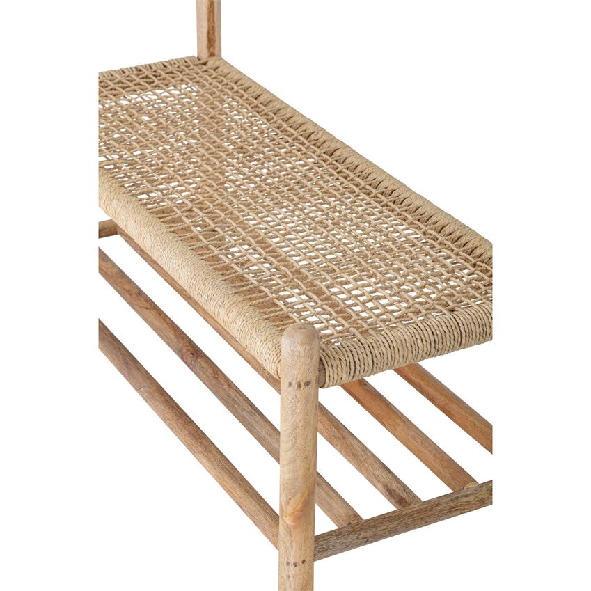 Wood & Woven Jute Rope Bench Hall Tree with 4 Hooks & 1 Shelf