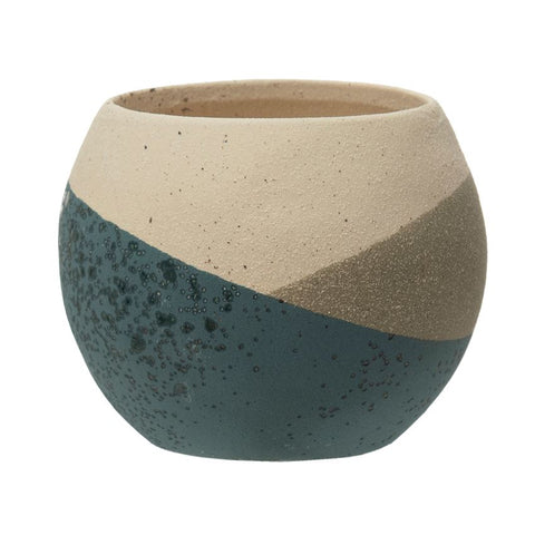 Hand-Painted Stoneware Planter, Sand Finish, Multi Color