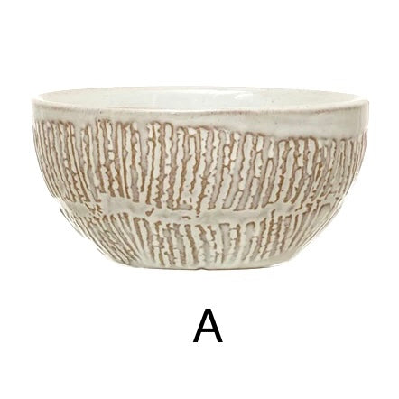 White Stoneware Prep/Serving Bowl with Debossed Pattern Reactive Glaze