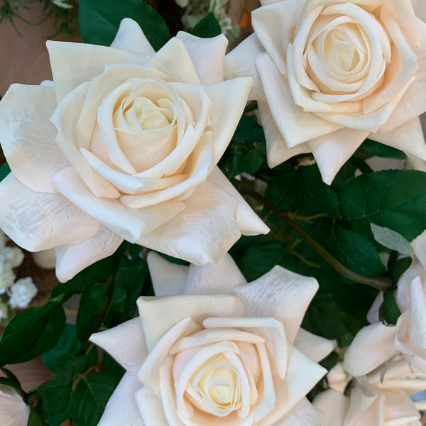 Soft Creamy White with Blush Real Touch Duchess  Rose Stem, 25 Inch