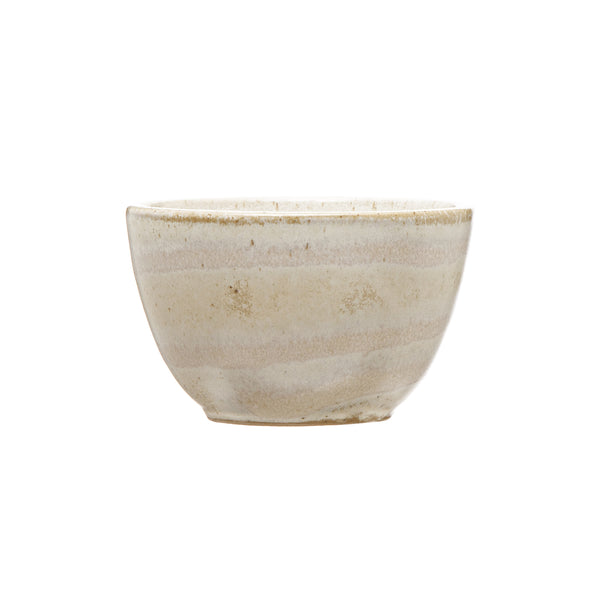 Small Reactive Glazed stoneware bowl in shades of white and beige