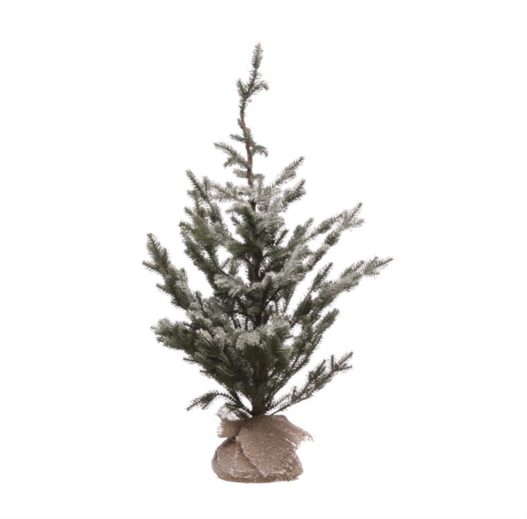 Icy Pine Christmas Tree with Burlap Wrapped Base- Faux 35 1/2”