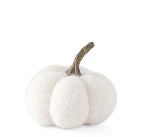 Small Fuzzy White Knit Pumpkin, 4.5 in.H
