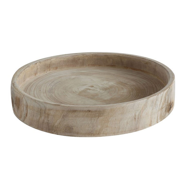 Round Hand Carved Paulownia Wood Decorative Tray, 17” Dia.