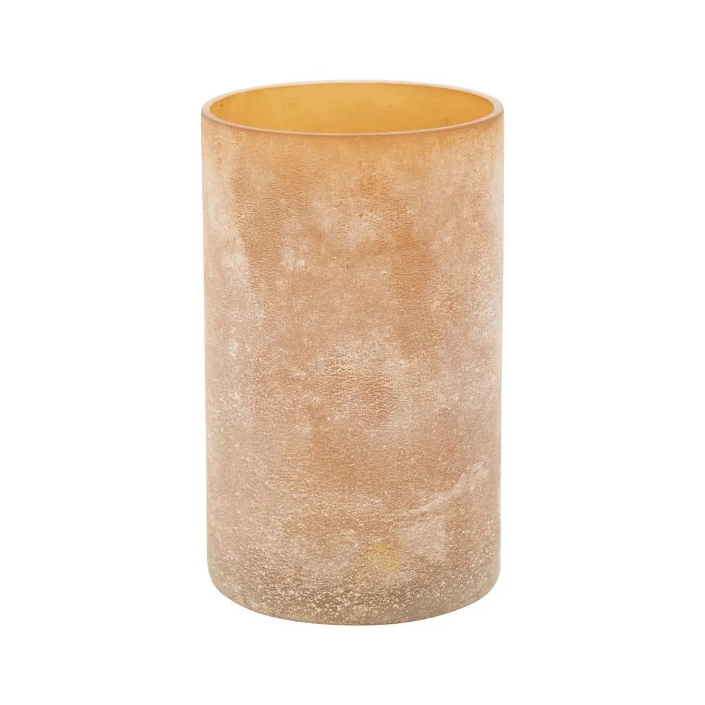 SOLD OUT Medium Glass Votive Holder, Distressed Frosted Amber Finish, 5 1/4”H