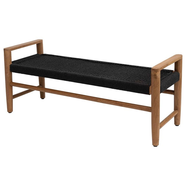 Teak Wood Bench w/ Woven Cotton Seat- 45-1/2"W x 15-1/2"D x 18-1/4"H