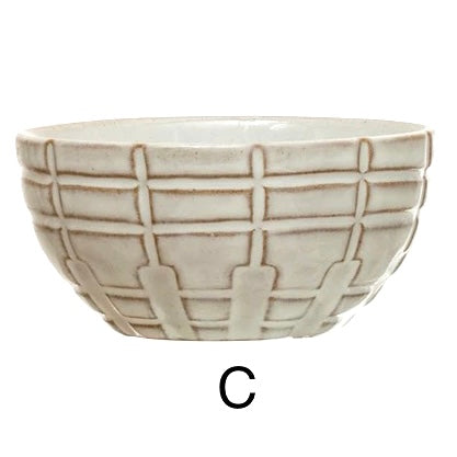 White Stoneware Prep/Serving Bowl with Debossed Pattern Reactive Glaze