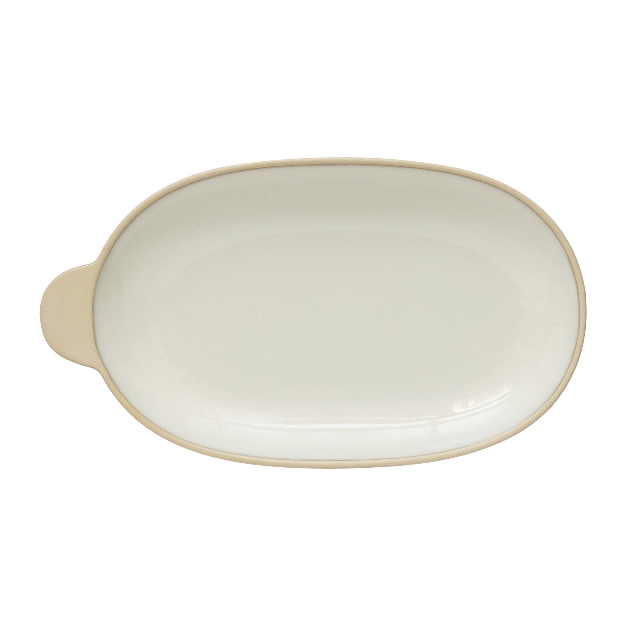 Stoneware Platter w/ Handle, Cream Reactive Glaze