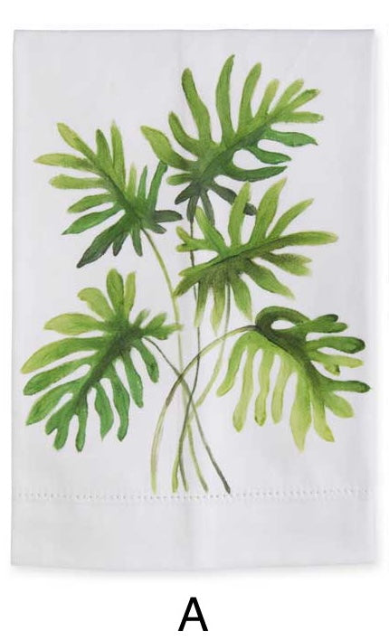 Split Leaf Philodendron Handpainted Cotton Guest Towels, 2 Styles 19.75"H x 14"W