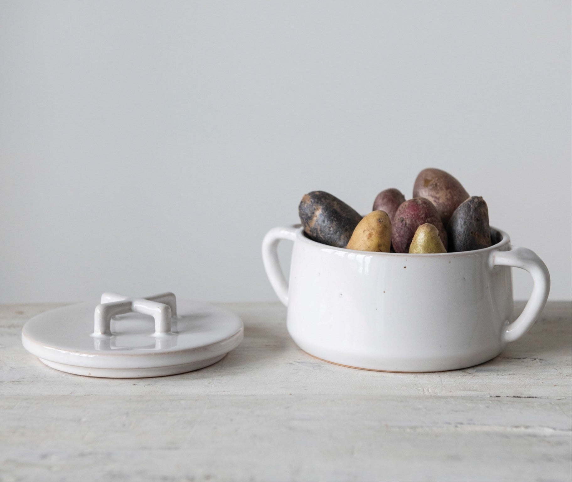 White Reactive Glaze Mini stoneware baking dish with lid 