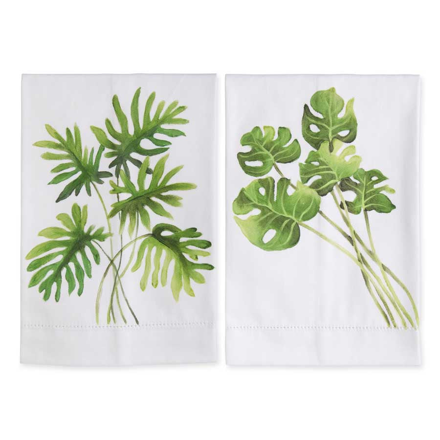 Split Leaf Philodendron Handpainted Cotton Guest Towels, 2 Styles 19.75"H x 14"W