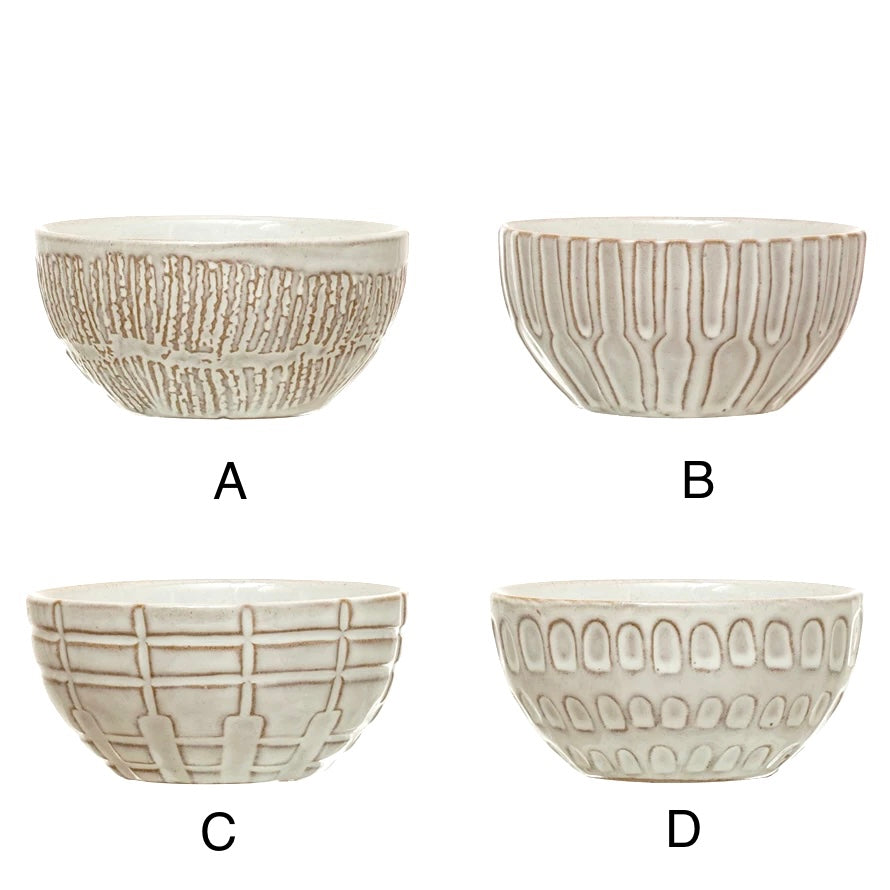 White Stoneware Prep/Serving Bowl with Debossed Pattern Reactive Glaze