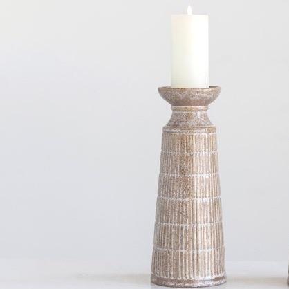Stoneware Candle Holder, Reactive Glaze, Beige