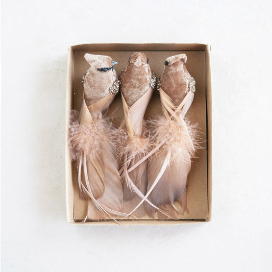 Faux Bird Clip-on Ornaments, Boxed Set of 3