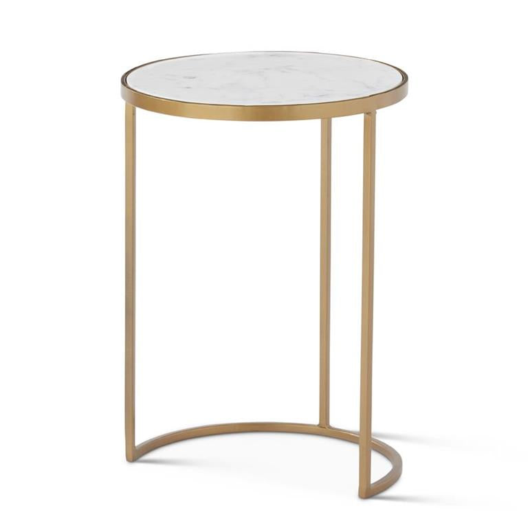Round Gold Metal Nesting Tables w/White Marble Tops, Set of 3