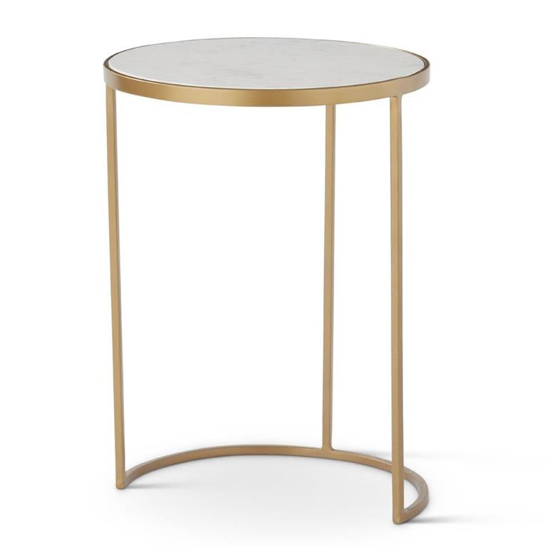 Round Gold Metal Nesting Tables w/White Marble Tops, Set of 3
