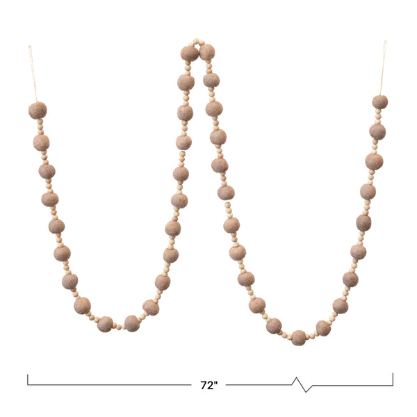 Wool Felt Ball and Wood Bead Garland, 72 in. L