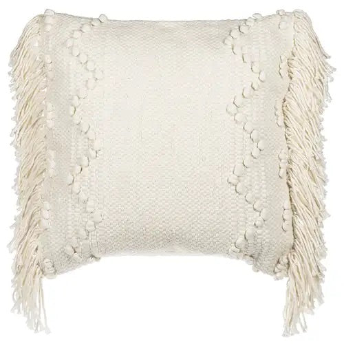 Cream Woven Pillow with Fringe