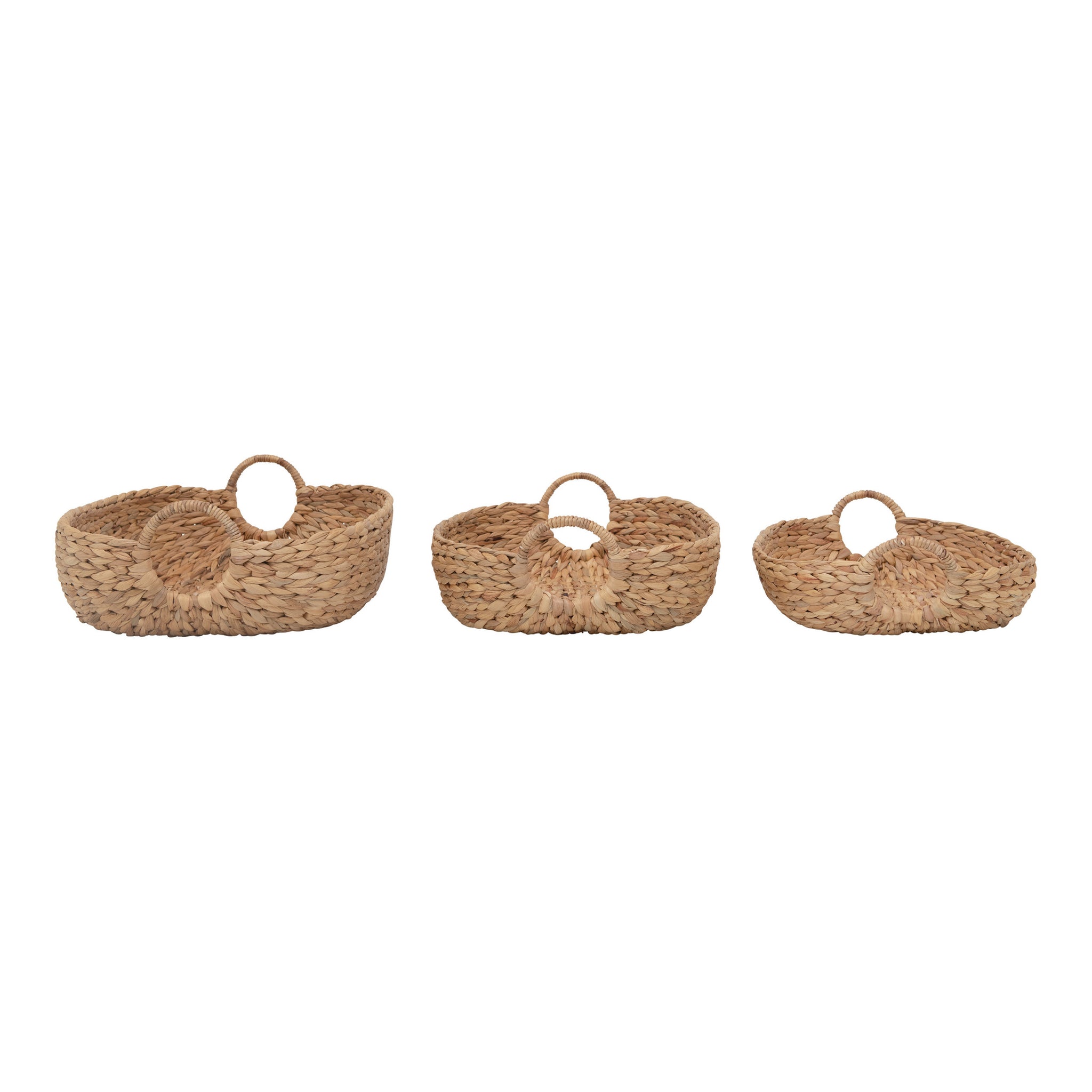 Natural Hand-Woven Water Hyacinth Baskets w/ Round Handles