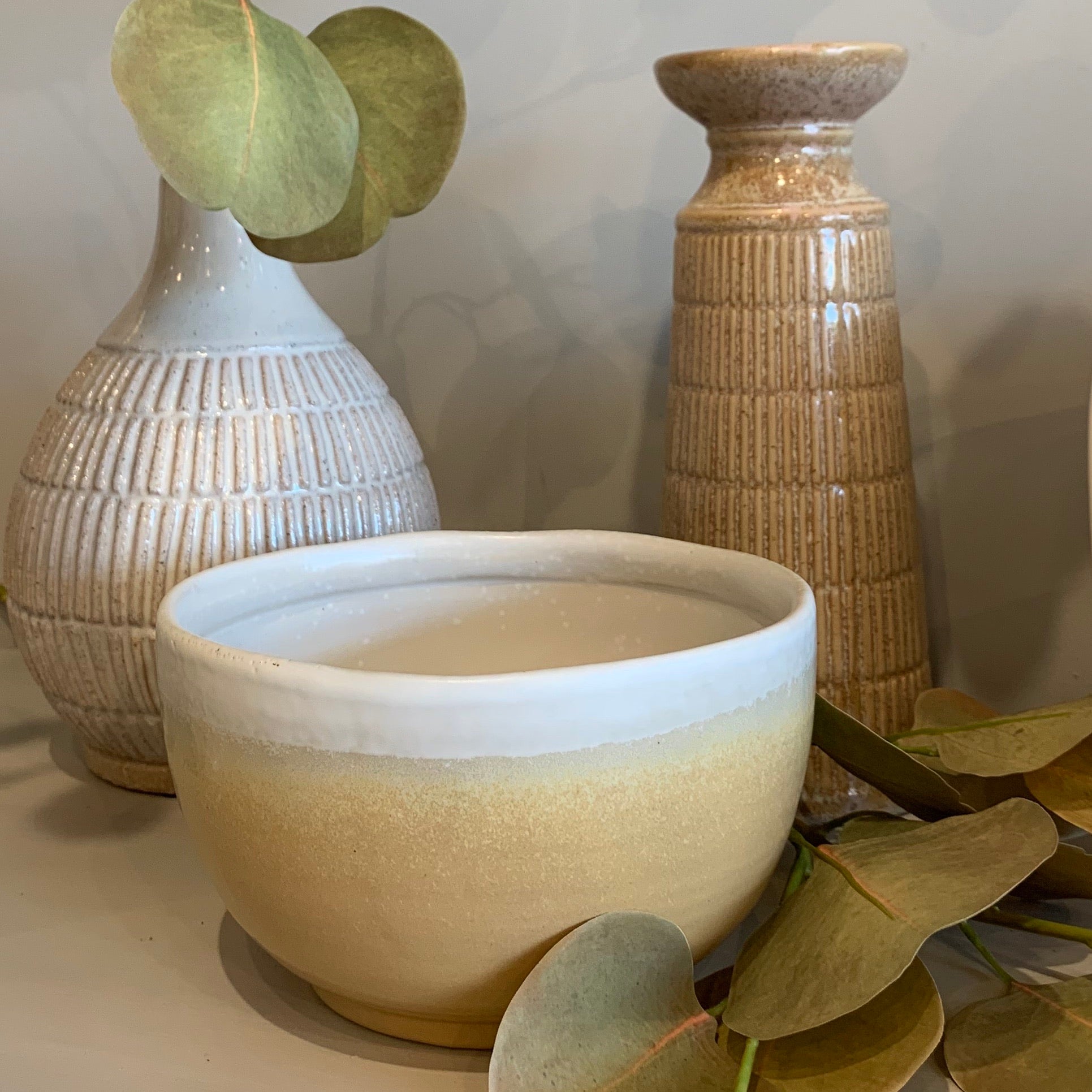 Stoneware Bowl in Cream Reactive Glaze Finish