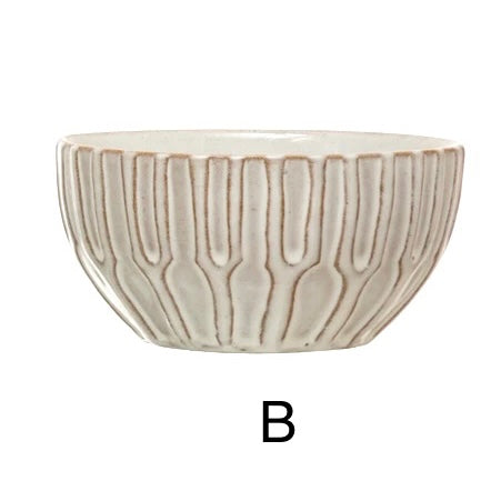 White Stoneware Prep/Serving Bowl with Debossed Pattern Reactive Glaze