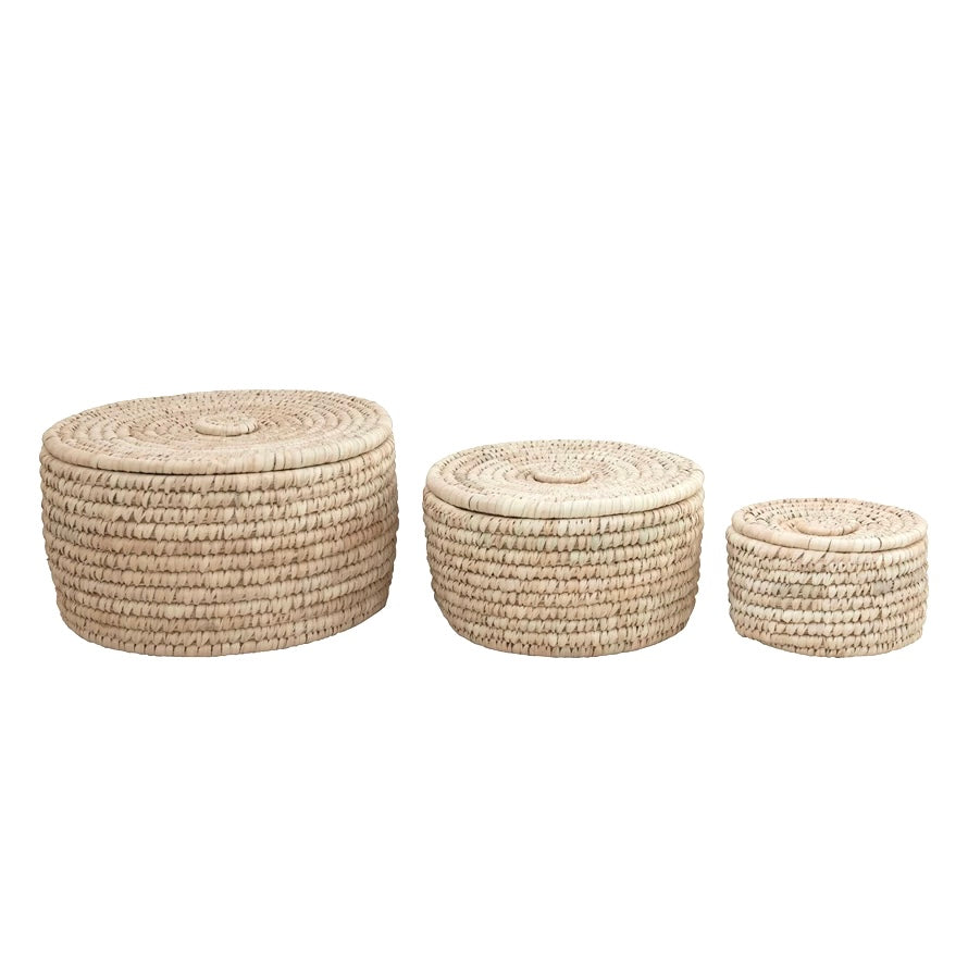 Round Hand-crafted Storage Basket with Lid