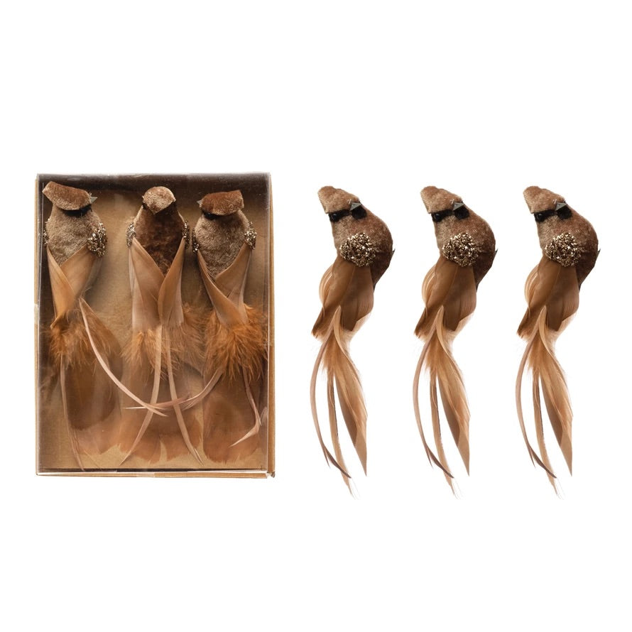Faux Bird Clip-on Ornaments, Boxed Set of 3