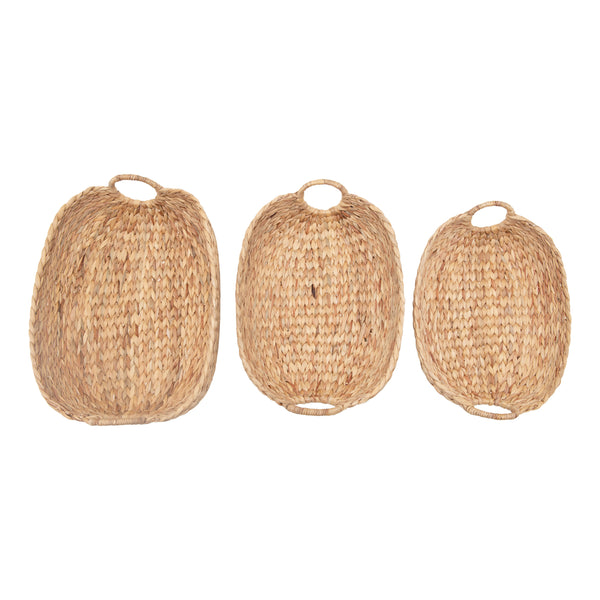 Natural Hand-Woven Water Hyacinth Baskets w/ Round Handles