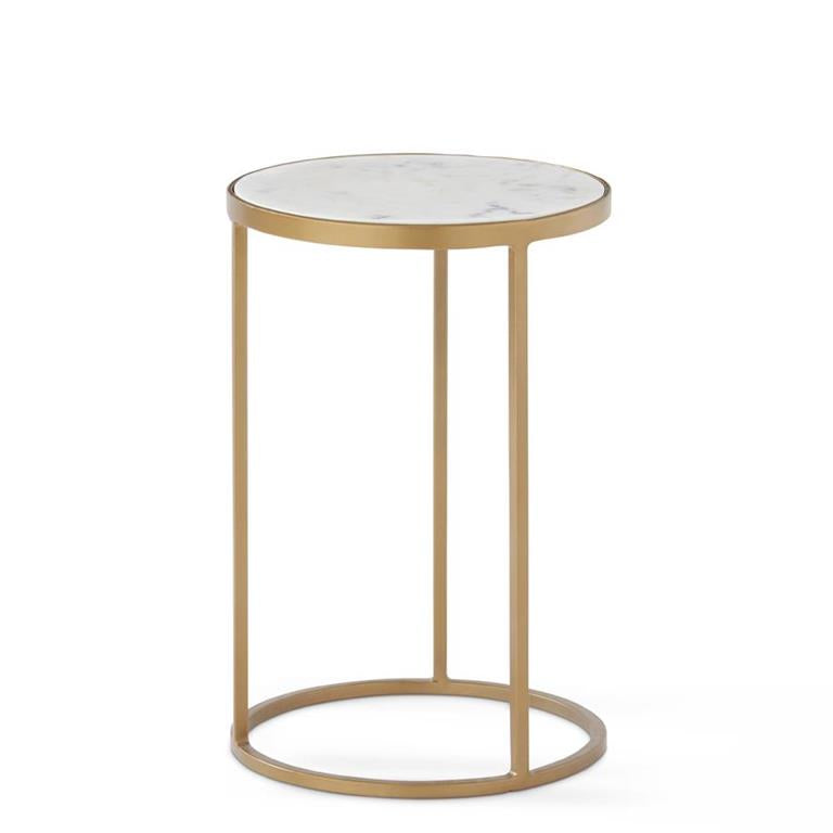 Round Gold Metal Nesting Tables w/White Marble Tops, Set of 3