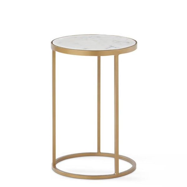 Round Gold Metal Nesting Tables w/White Marble Tops, Set of 3