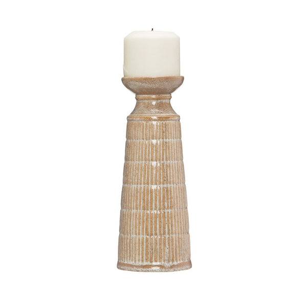 Stoneware Candle Holder, Reactive Glaze, Beige