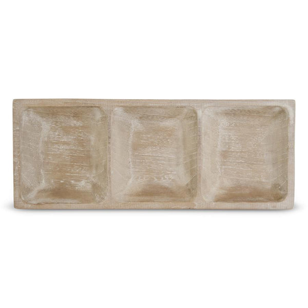 Divided Rectangular Washed Wood Tray, 19.75 in. L