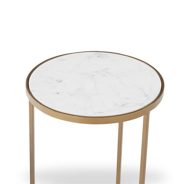 Round Gold Metal Nesting Tables w/White Marble Tops, Set of 3